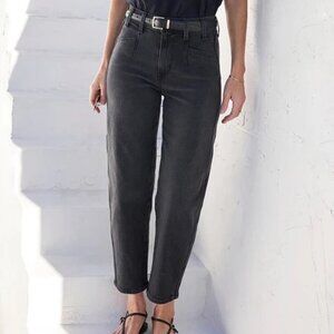 AYR The Beat Barrel Leg Ankle Crop Jean Uni Wash 31 Black Trouser Cut High Rise